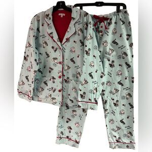 PJ Salvage Blue Cat Beauty Queen Flannel Pajamas Size M